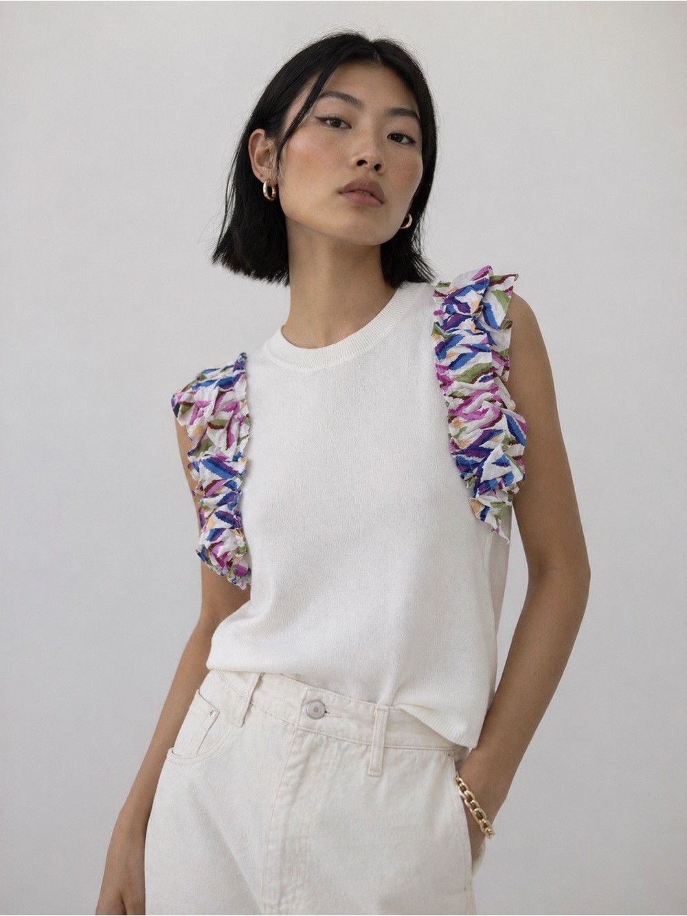 LALAVON RUFFLE SLEEVE TOP